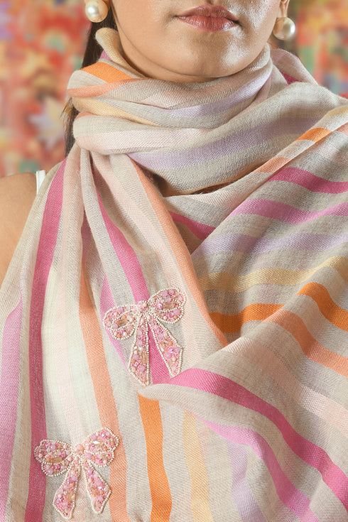 Bow Love | Embroidered Wool Silk Stole